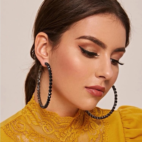 SHEIN Jewelry - 1 pair Rhinestone Decor Hoop Earrings